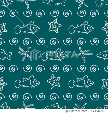 Vector seamless pattern with starfish and fish - Stock Illustration ...