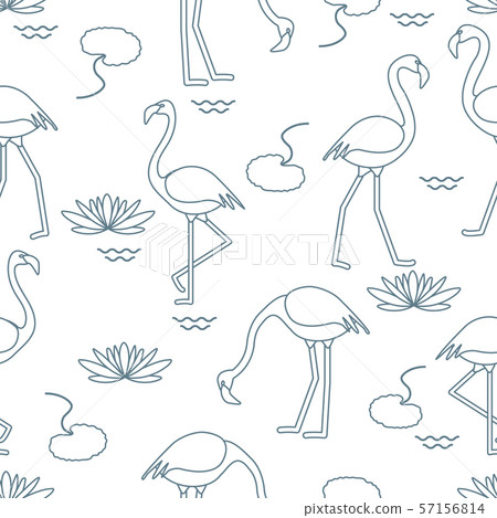 Seamless pattern with flamingo and water lily 57156814