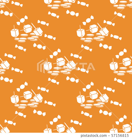 Seamless pattern with dreidel, coins, sweets 57156815