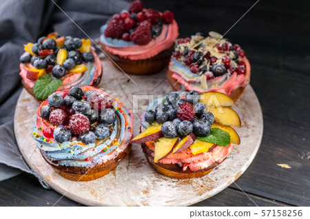 Close-up tasty desserts with different berries 57158256