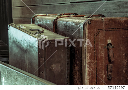 pair dark brown suitcase vertical two luggage 57159297