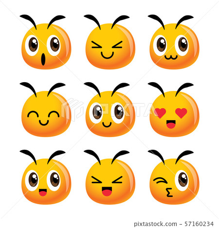 Vector of cute bee head mascot set for farm or healthy natural food mascot - vector character emoji 57160234