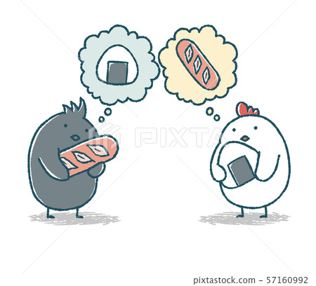 鬆散的雞肉有一個飯糰,鬆散的烏鴉有一個麵包 鬆散的雞肉有一個飯糰,鬆散的烏鴉有一個麵包 57160992