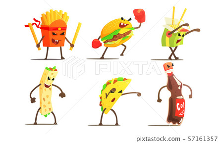 Fast Food Dishes Funny Characters Fighting Set, French Fries, Taco, Burger, Burrito, Soda Drink Fast Food Dishes Funny Characters Fighting Set, French Fries, Taco, Burger, Burrito, Soda Drink 57161357