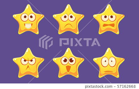 Glossy Star Characters Set, Bright Star with Different Emotions Vector Illustration 57162668