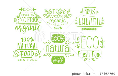 Natural Fresh Food Green Labels Set, Gmo Free,... - Stock Illustration ...