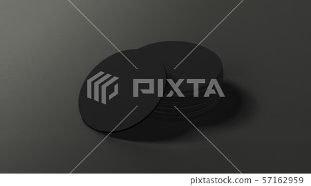 Blank black round beer coasters stack mockup on dark surface Blank black round beer coasters stack mockup on dark surface 57162959