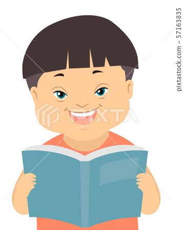Kid Boy Down Syndrome Read Book Illustration 57163835