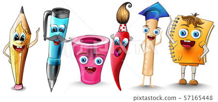 Back to school set collection cartoon characters - Stock Illustration ...