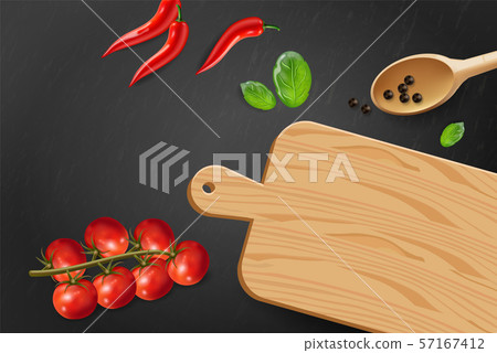 Cherry tomatoes and basil Vector realistic. Top 57167412