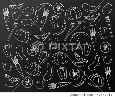 Vegetables pattern line art Vector. Pumpkin, 57167414