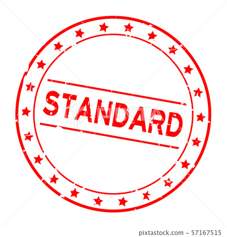 Grunge red standard word with star icon round stamp Grunge red standard word with star icon round stamp 57167515