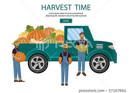 Farmers harvest van Vector. Fall season banner 57167668