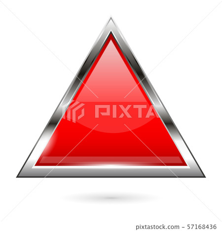Red glass button. 3d shiny triangle icon - Stock Illustration [57168436 ...