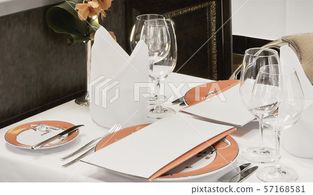 Restaurant Table Set Up With Wine Glass Restaurant Table Set Up With Wine Glass 57168581