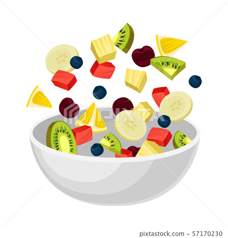 White bowl with slices of fruit. Vector illustration on a white background. White bowl with slices of fruit. Vector illustration on a white background. 57170230