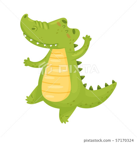Cute green humanized crocodile. Vector illustration on a white background. Cute green humanized crocodile. Vector illustration on a white background. 57170324