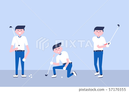 Set of Golf cartoon players in modern flat style Set of Golf cartoon players in modern flat style 57170355