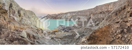 Panoramic shot of the Ijen volcano or Kawah Ijen on the Indonesian language. Famous volcano 57172410