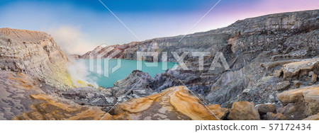 Panoramic shot of the Ijen volcano or Kawah Ijen on the Indonesian language. Famous volcano 57172434