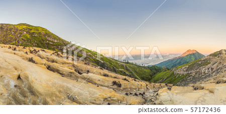 Panoramic shot of the Ijen volcano or Kawah Ijen on the Indonesian language. Famous volcano Panoramic shot of the Ijen volcano or Kawah Ijen on the Indonesian language. Famous volcano 57172436