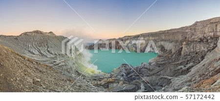 Panoramic shot of the Ijen volcano or Kawah Ijen on the Indonesian language. Famous volcano Panoramic shot of the Ijen volcano or Kawah Ijen on the Indonesian language. Famous volcano 57172442