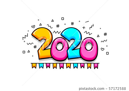 2020 cartoon new year number sketch doodle style. 2020 cartoon new year number sketch doodle style. 57172588