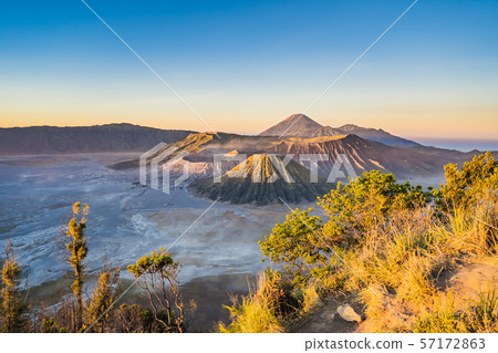 Sunrise at the Bromo Tengger Semeru National Park on the Java Island, Indonesia. View on the Bromo 57172863