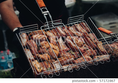 Grill, Frying Fresh Meat, Chicken Barbecue 57172867