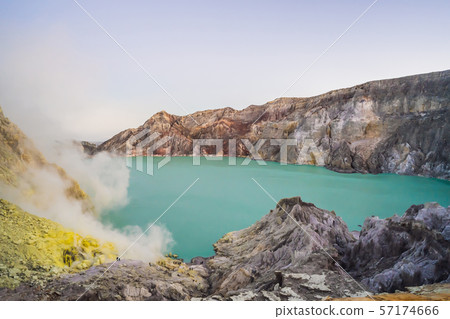 The Ijen volcano or Kawah Ijen on the Indonesian language. Famous volcano containing the biggest in 57174666