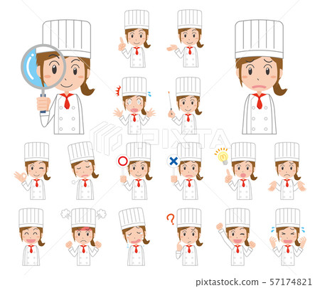 Cock chef chef patissier facial expression pose female set Cock chef chef patissier facial expression pose female set 57174821