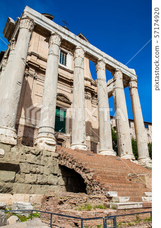 Temple of Antoninus and Faustina at the Roman Forum in Rome Temple of Antoninus and Faustina at the Roman Forum in Rome 57174920