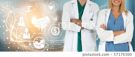 Doctor with Medical Healthcare Graphic in Hospital Doctor with Medical Healthcare Graphic in Hospital 57176300