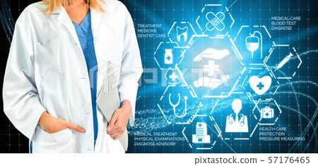 Doctor with Medical Healthcare Graphic in Hospital Doctor with Medical Healthcare Graphic in Hospital 57176465