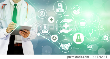Doctor with health insurance healthcare graphic. 57176481