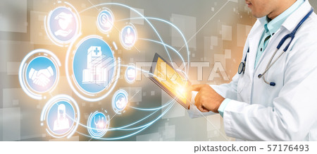 Doctor with Medical Healthcare Graphic in Hospital 57176493