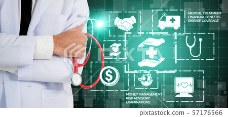 Doctor with health insurance healthcare graphic. Doctor with health insurance healthcare graphic. 57176566