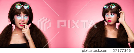 Fashion Model Woman wear Kaleidoscope Glasses Fashion Model Woman wear Kaleidoscope Glasses 57177346