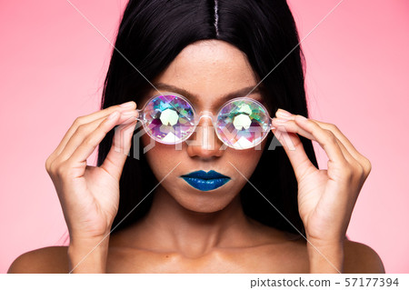 Fashion Model Woman wear Kaleidoscope Glasses 57177394