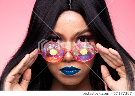 Fashion Model Woman wear Kaleidoscope Glasses 57177397