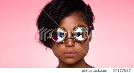 Fashion Model Woman wear Kaleidoscope Glasses 57177627