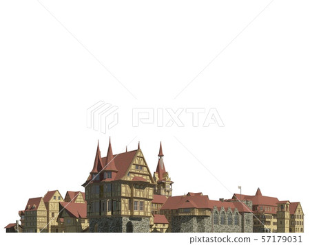 Medieval Cityscape Isolated on White Background 3D Illustration 57179031
