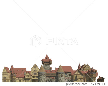 Medieval Cityscape Isolated on White Background 3D Illustration Medieval Cityscape Isolated on White Background 3D Illustration 57179111