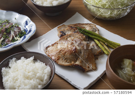 The main table is grilled pork with salted salmon The main table is grilled pork with salted salmon 57180594