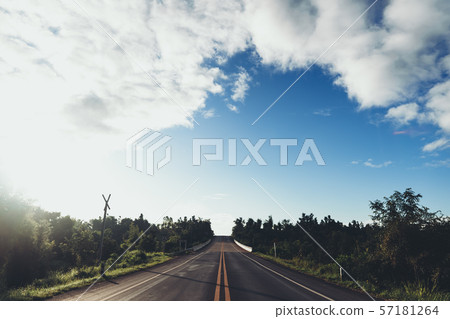 Straight road and Blue sky And white clouds in the morning 57181264
