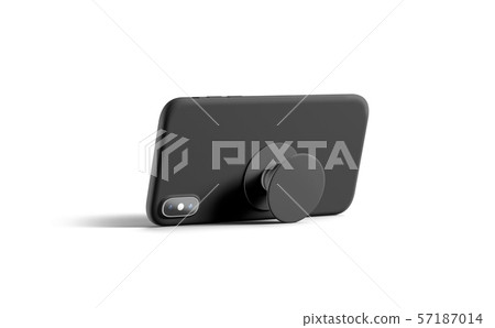 Blank black phone popsocket sticked on cellphone mockup, lying isolated Blank black phone popsocket sticked on cellphone mockup, lying isolated 57187014