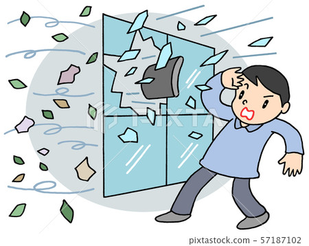 Window glass damage due to strong wind 57187102