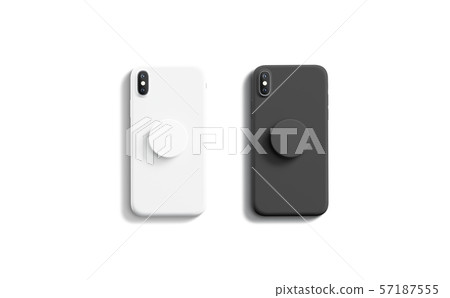 Blank black and white pop sockets attached on mobile phone 57187555