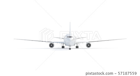 Blank white airplane mock up stand, front view isolated, 57187559