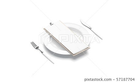 Blank white cafe menu mock up on plate with cutlery 57187704
